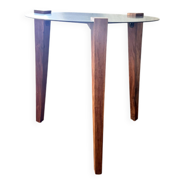 Side table "REDA" – Black metal top / Sesham legs – Moinat