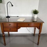 Vintage desk in solid beech stained cherry with glass top