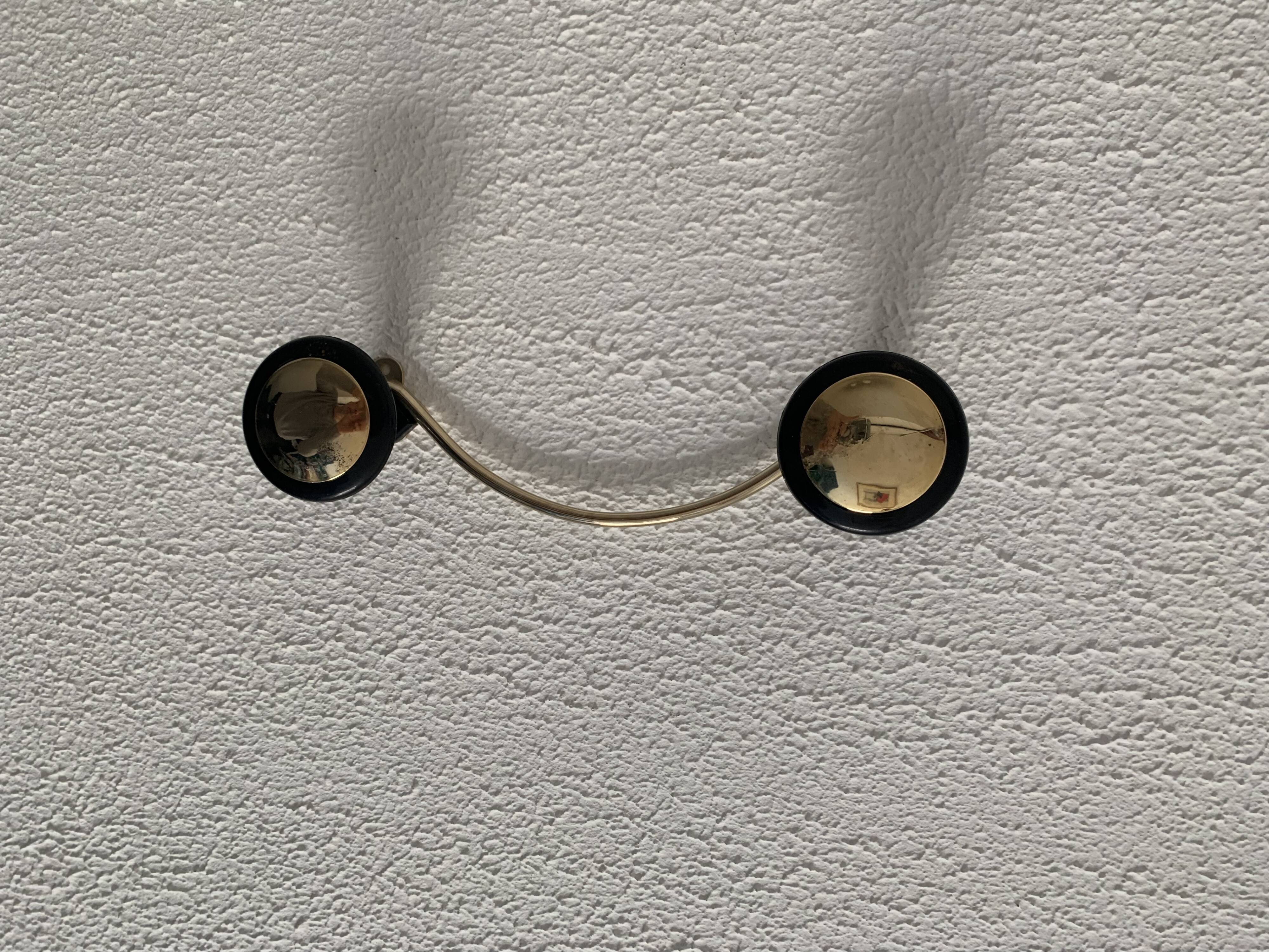 Portemanteau 2 patères doré et noir, 1960