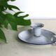 Gray and blue cellar rat candle holder, enameled metal, vintage