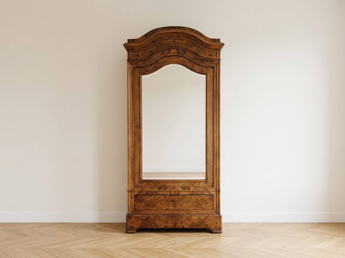 Antique oak linen cupboard with mirror