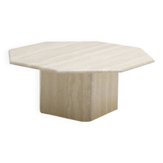 Table basse octogonale en travertin, 1970s