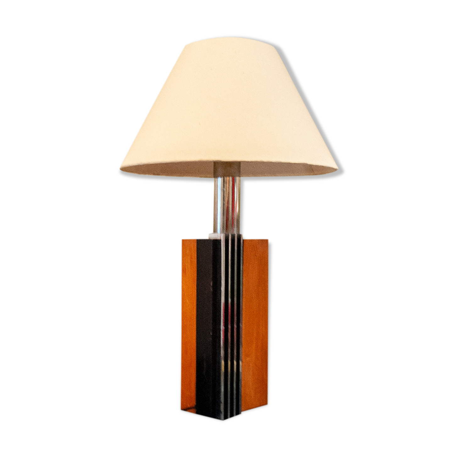Table lamp in wood and steel Italy 70s