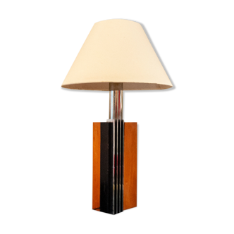 Table lamp in wood and steel Italy 70s