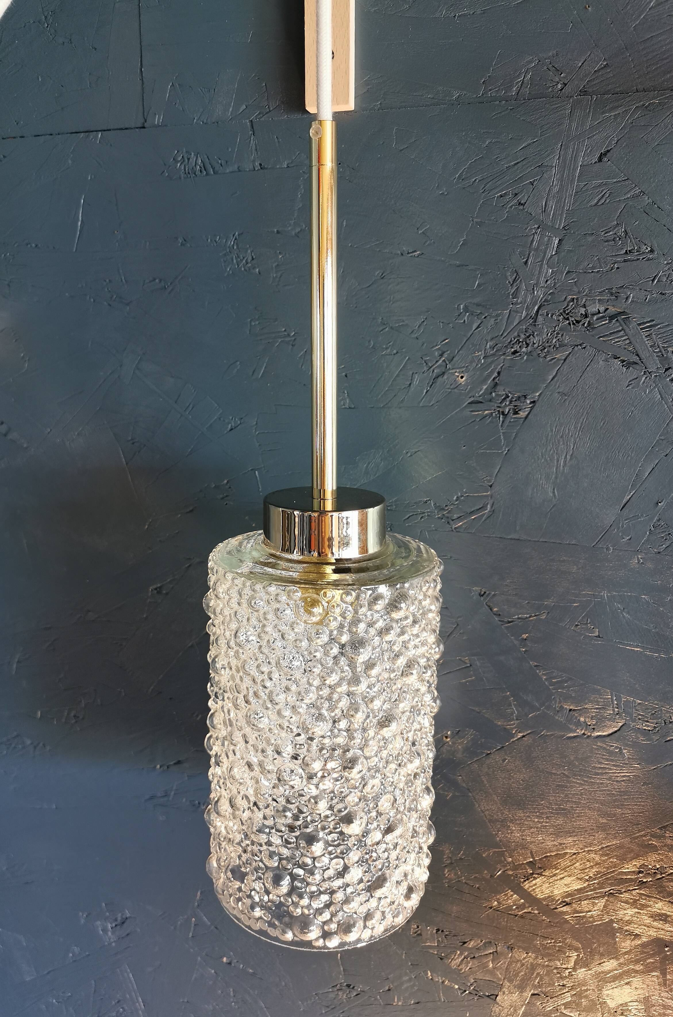 Vintage 60s brass pendant lamp with transparent glass bubbles