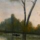 Oil on canvas by A. Biron XXth landscape by the river thatched cottage