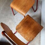 Rare pair of chairs in red tubular metal and wood  Vintage 1960