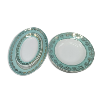 Set of plates and dishes Fenal Badonville mint green and water lily