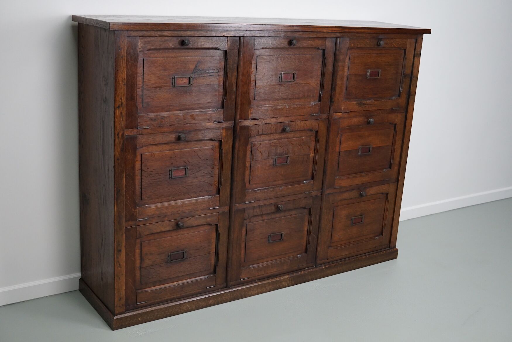 Antique french oak apothecary / filing cabinet folding doors, late 19th century