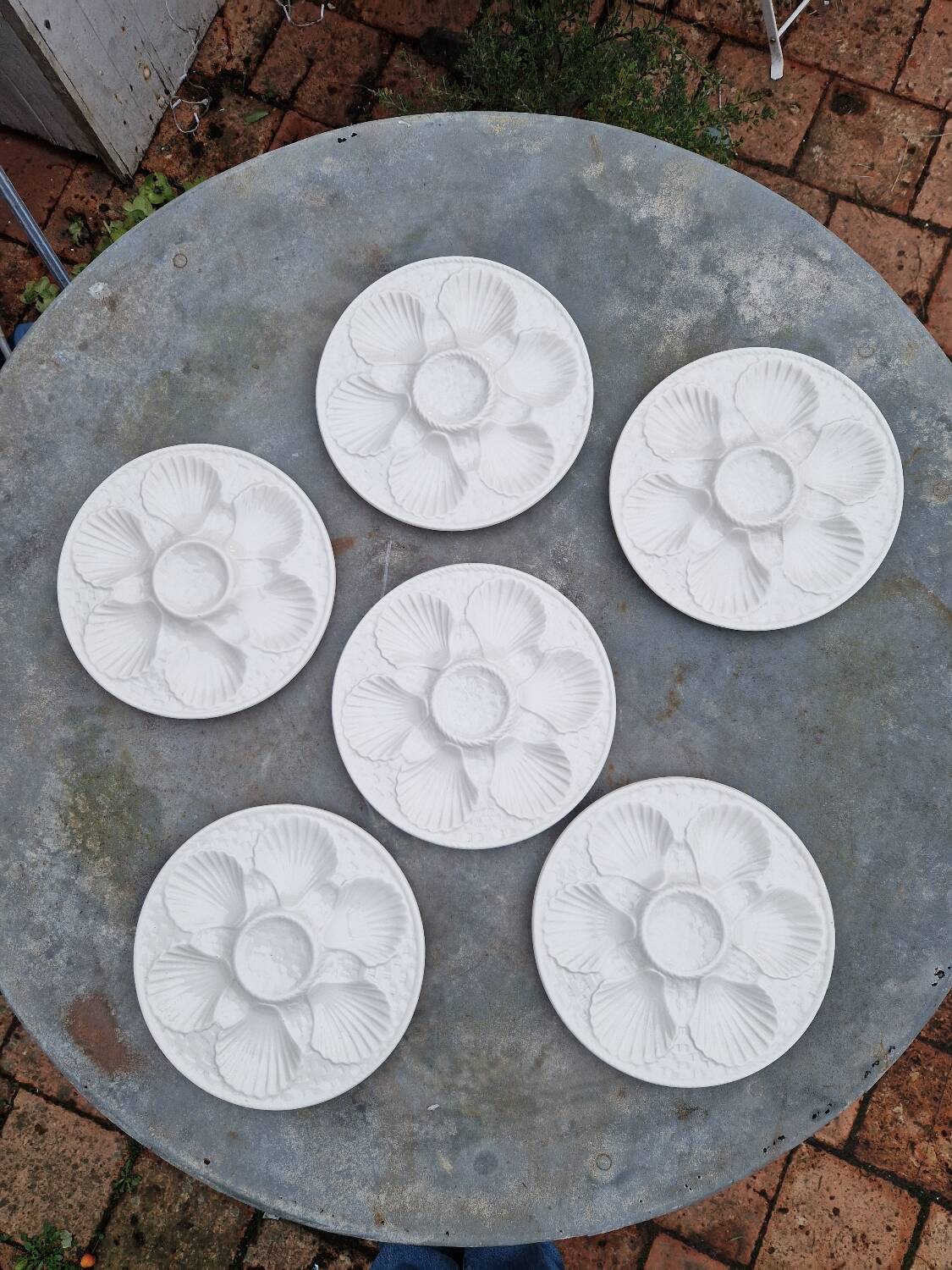 Set of 6 oyster plates with shells in white earthenware