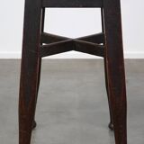 Antique English solid oak stool with a touch of art nouveau style