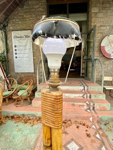 Wicker and rattan floor lamp circa 1960