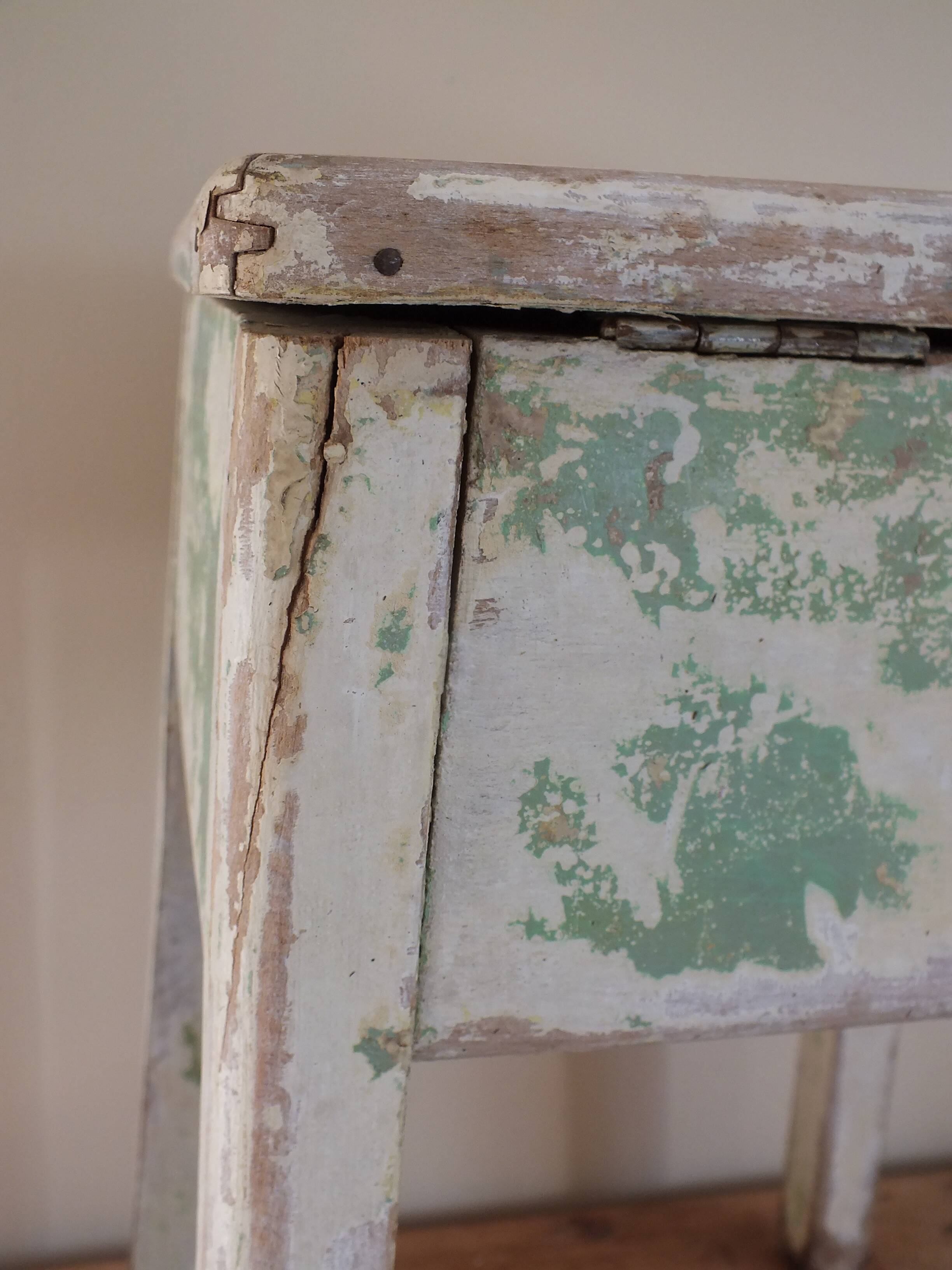 1950s chest stool in green and white painted wood