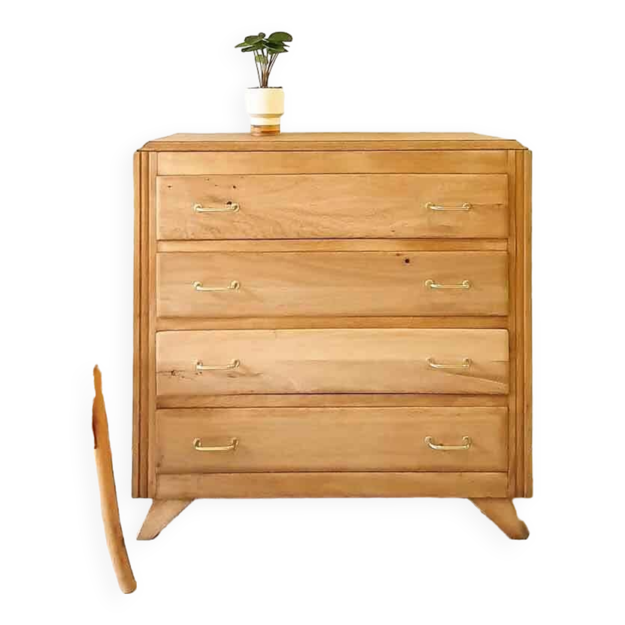 Oak compass foot chest of drawers