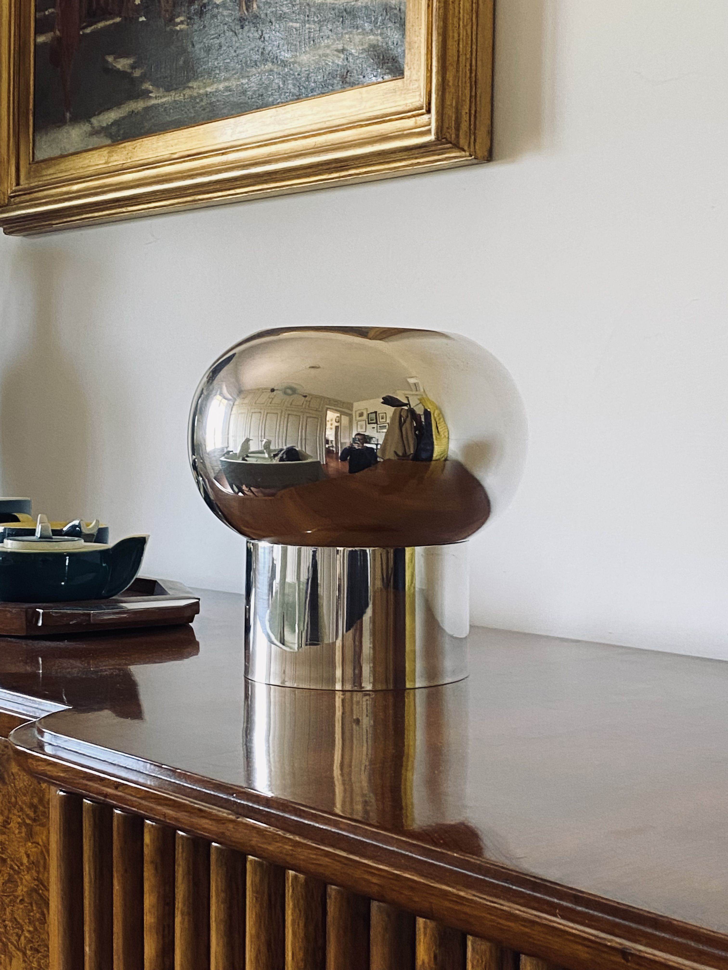 Midcentury modern centerpiece silver plated vase, Teghini Firenze, Italy, ca. 1970