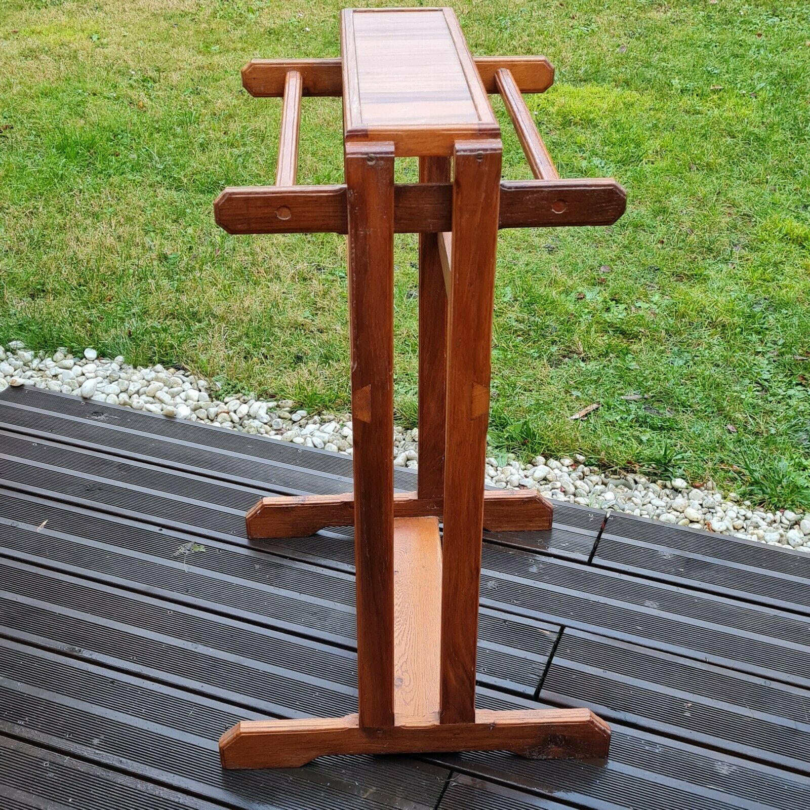 Towel rack on art deco wooden legs