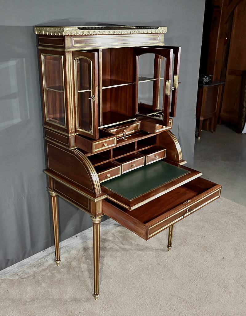 Rare Small Cylinder Desk and Showcase, Louis XVI style – Mid-19th century