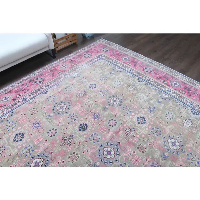 1970s Vintage Persian Handmade Wool Cotton Light Tan Area Rug 285x387