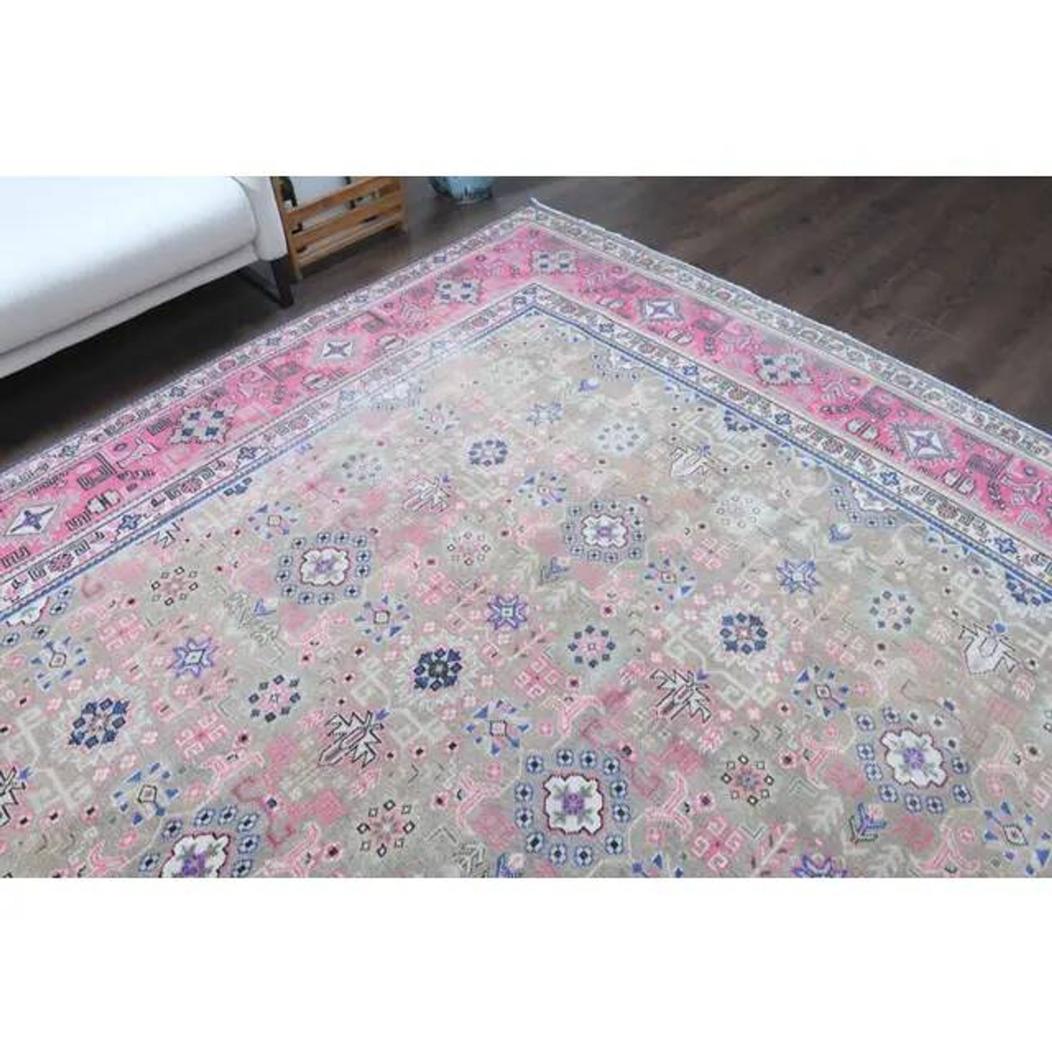 1970s Vintage Persian Handmade Wool Cotton Light Tan Area Rug 285x387