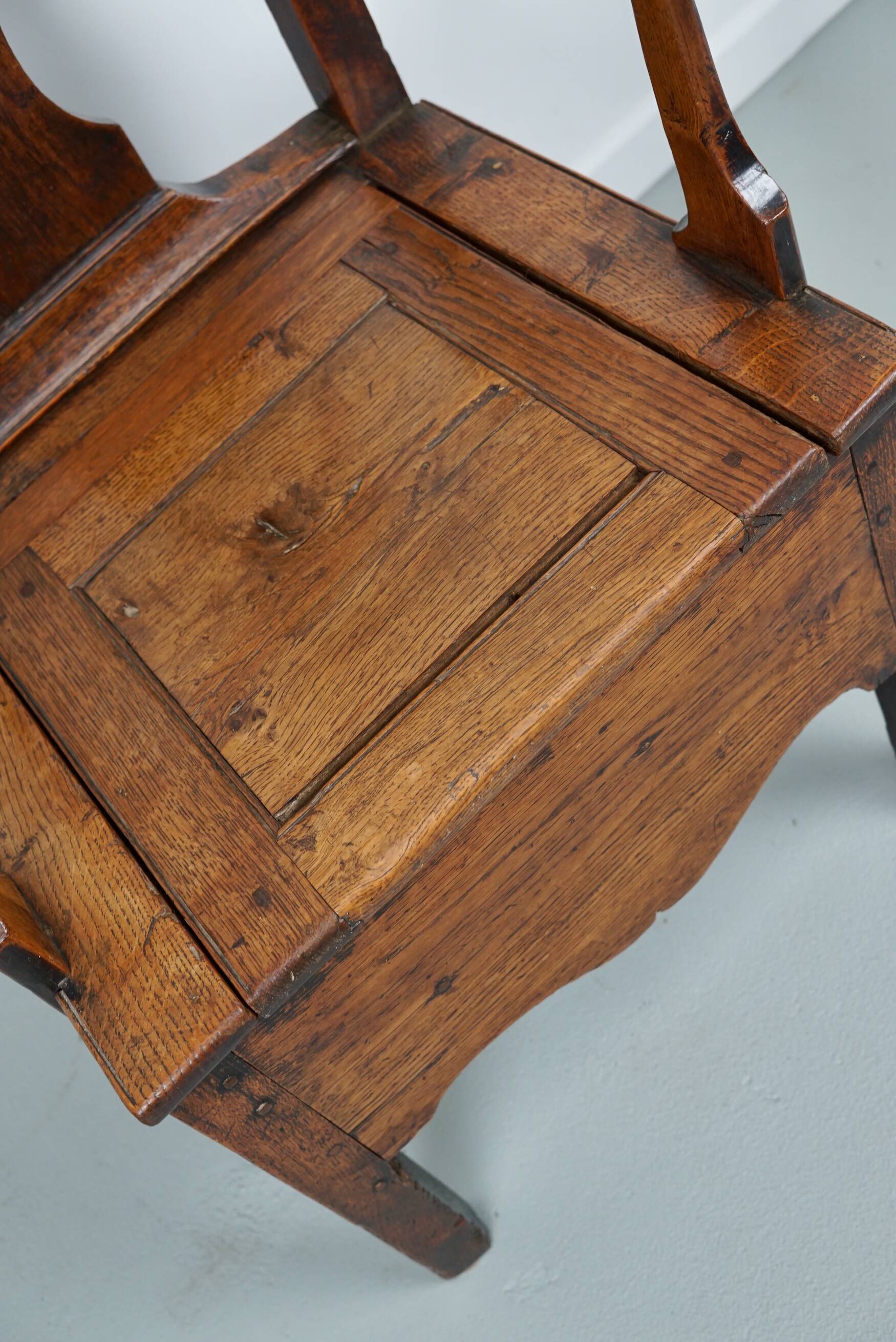 Antique english oak commode chair 18th century