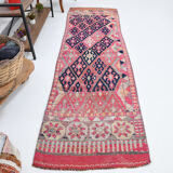3x9 navy blue & pink turkish runner rug 79x272cm