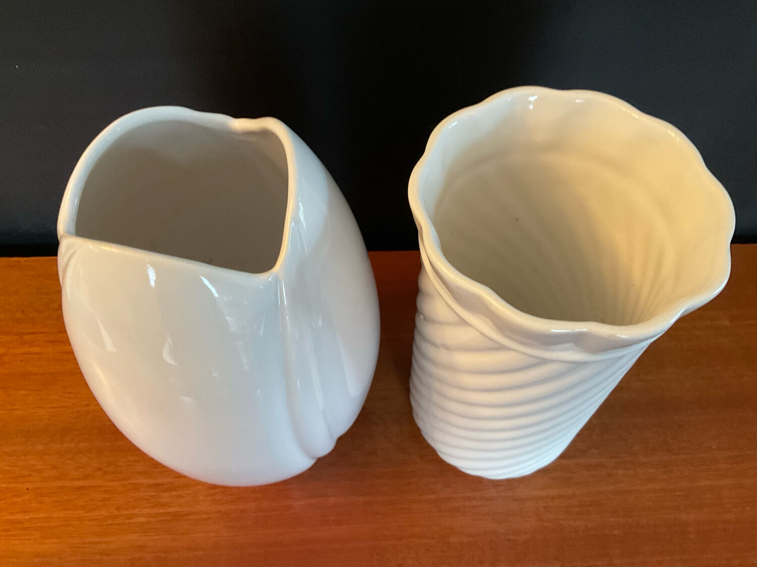 A pair of vintage ceramic vases from the 1970s.
