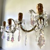 Pair of Marie Thérèse double wall lights in Bohemian crystal