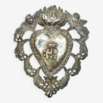 Grand ex voto coeur argent 15 cm antique italien grace reçu