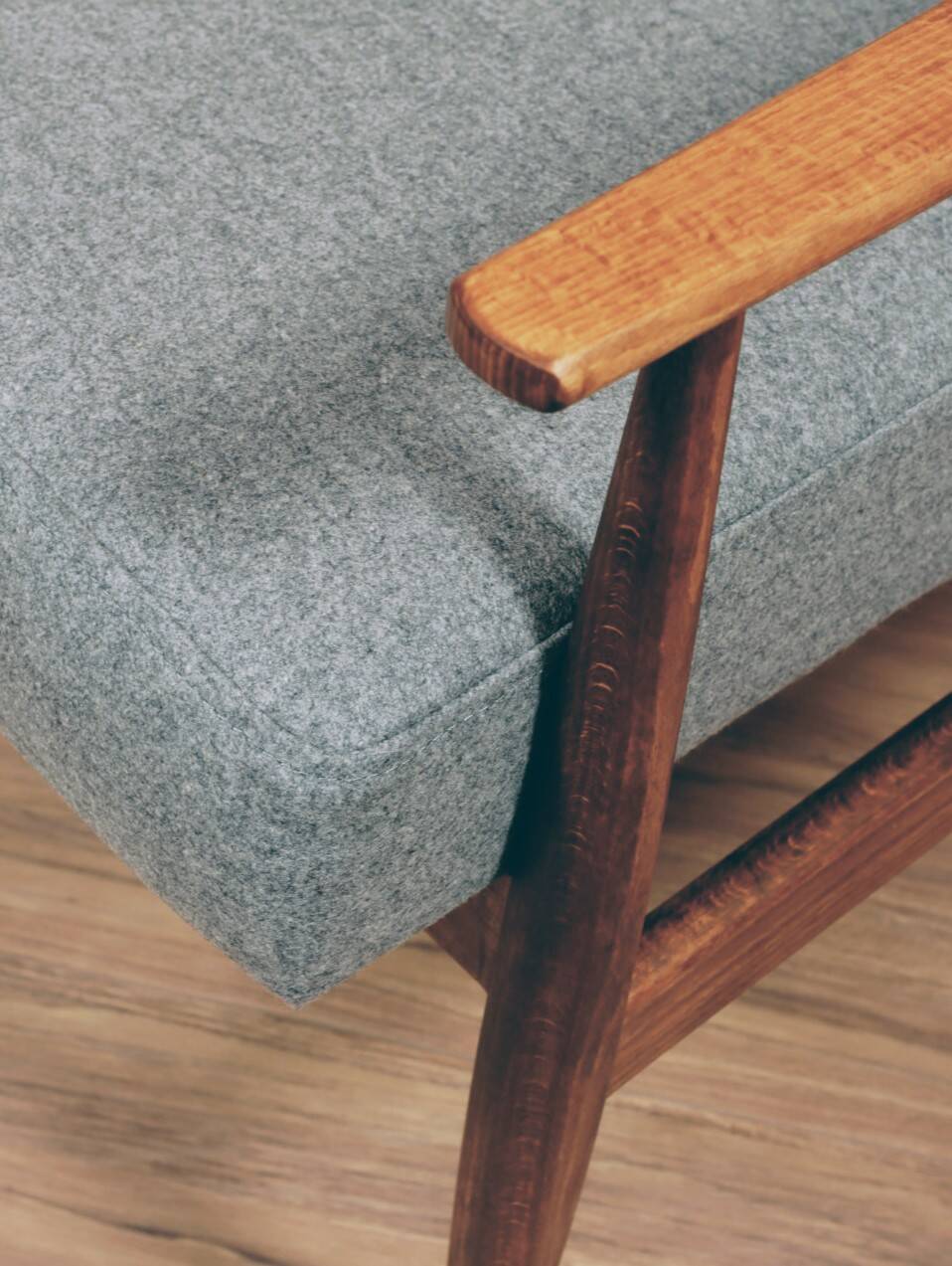Vintage armchair light gray wool design by H.Lis