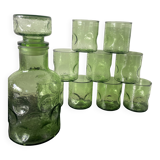 Set of carafe and 9 bubble glass glasses from the 70s