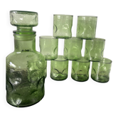 Set of carafe and 9 bubble glass glasses from the 70s