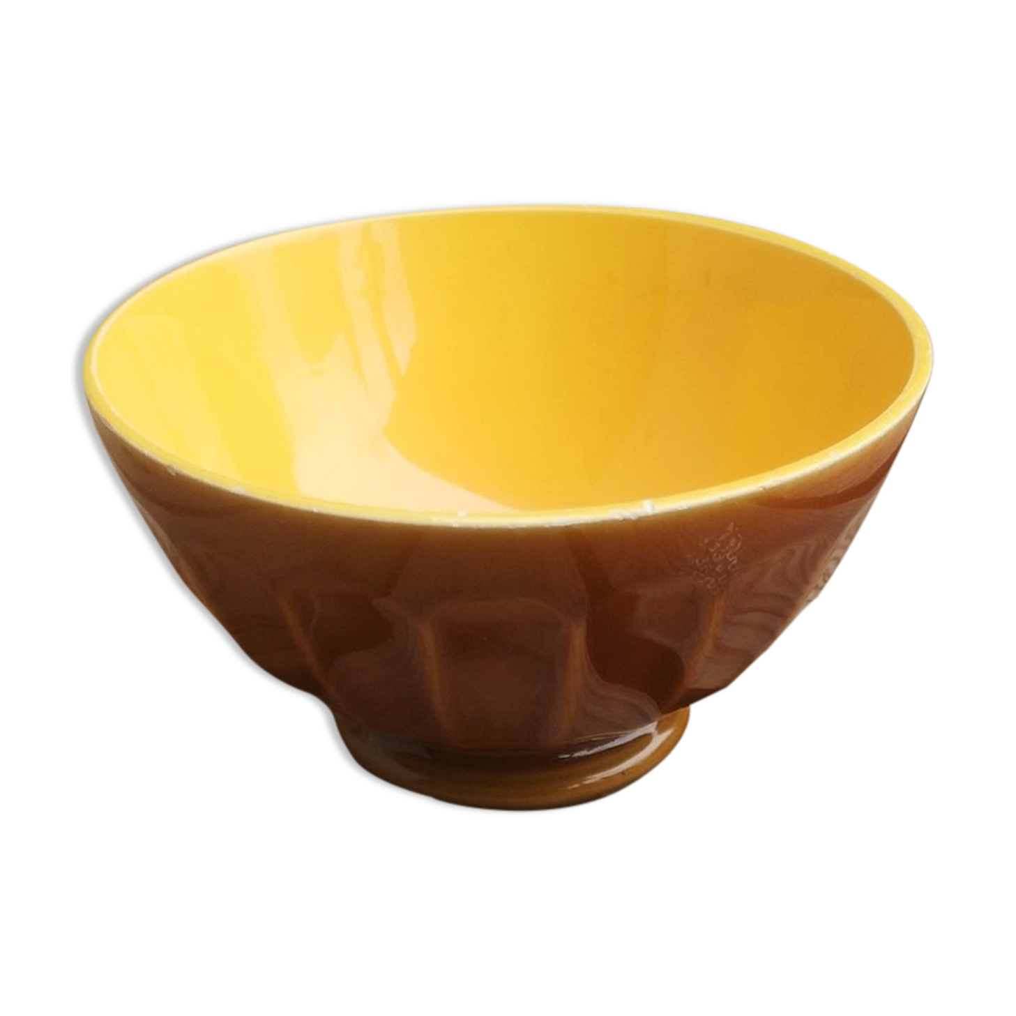 Brown and yellow ceramic bowl Digoin Sarreguemines