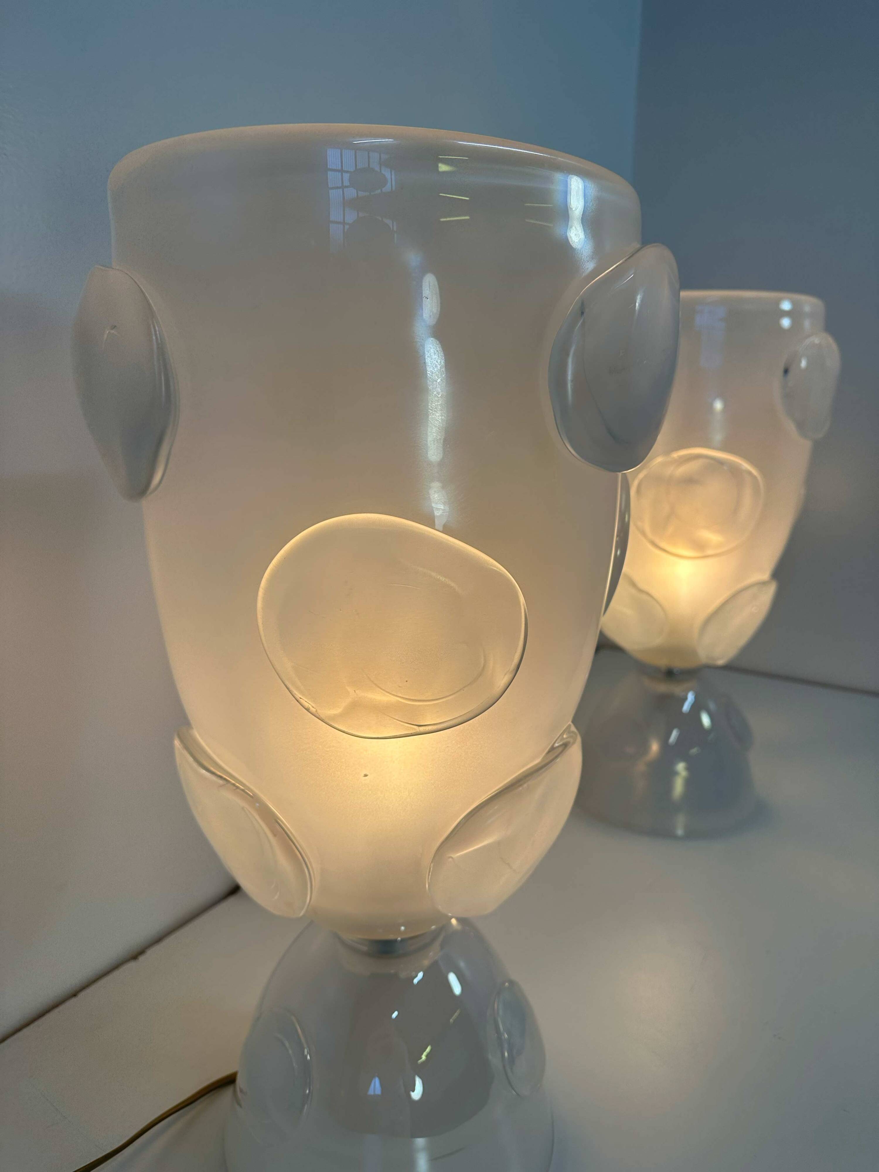 Italian Art Deco Murano Glass Vase Table Lamps