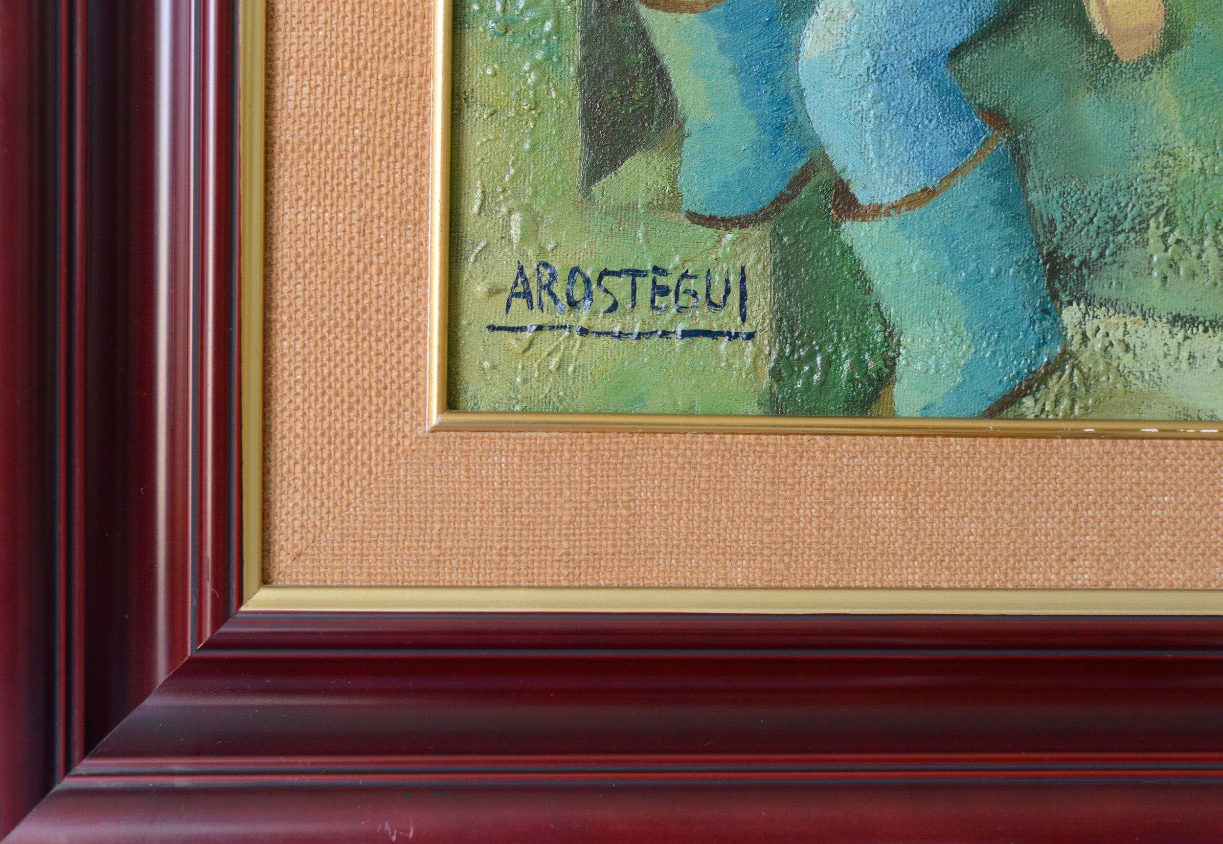 Two fishermen - cubist influenced oil - jose ramon arostegui