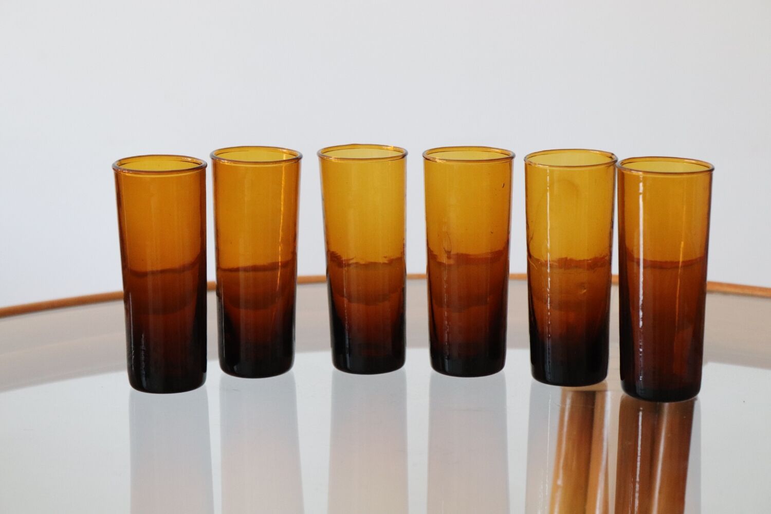 6 vintage amber shot glasses