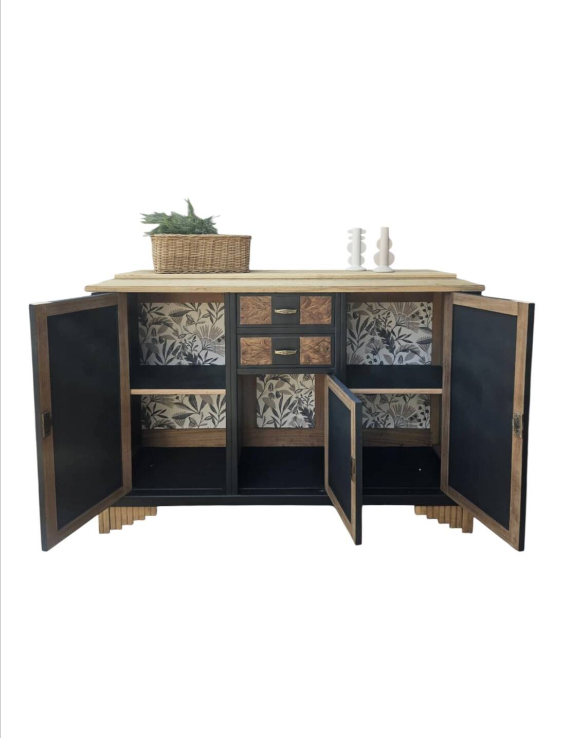 Black and wood art deco sideboard