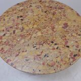 Round wooden coffee table with Aleppo breccia marble top - 1950s