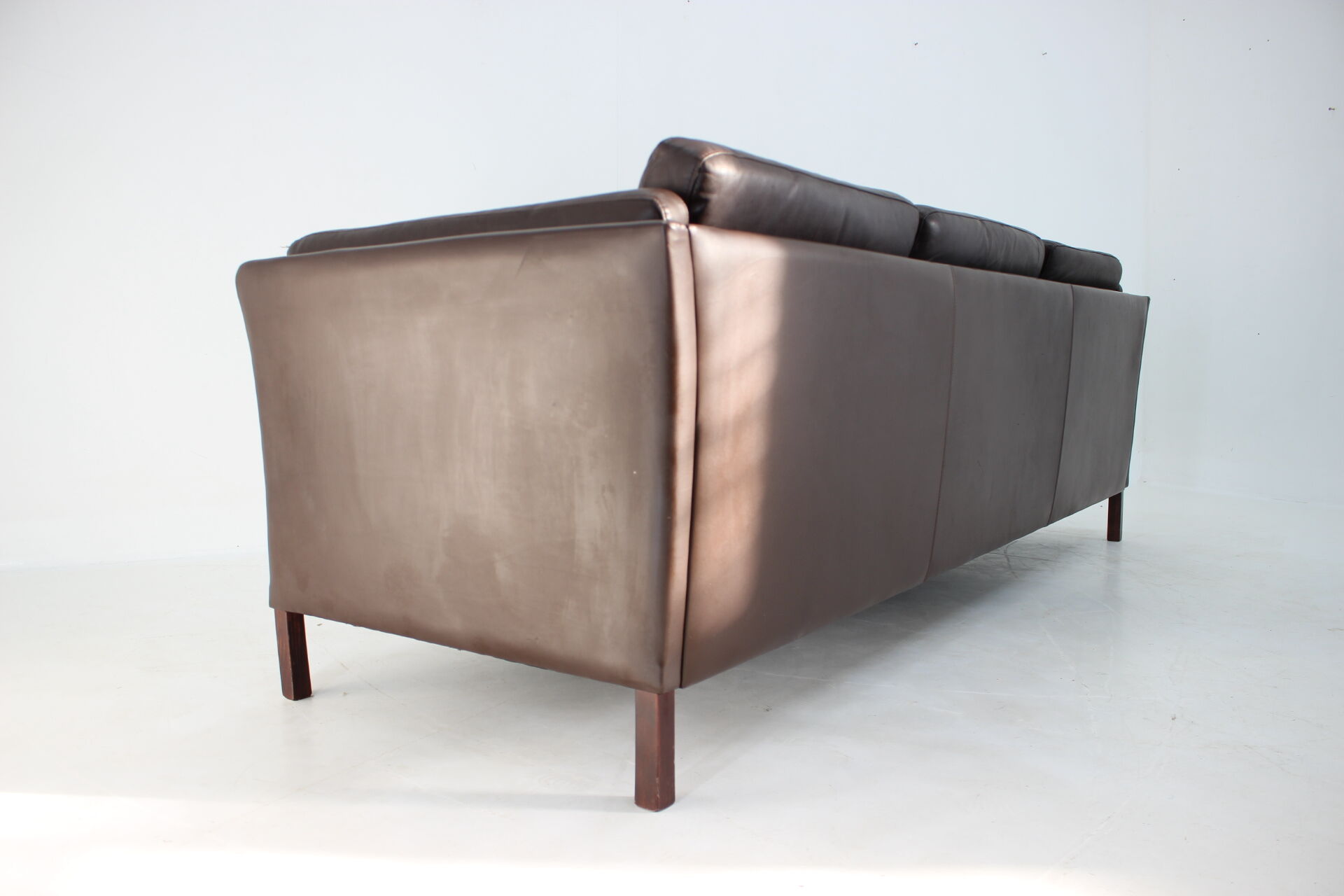 1970s danish brown leather 3-seater sofa