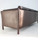 Canapé 3 places en cuir brun danois des années 1970