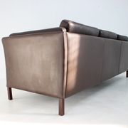 1970s danish brown leather 3-seater sofa