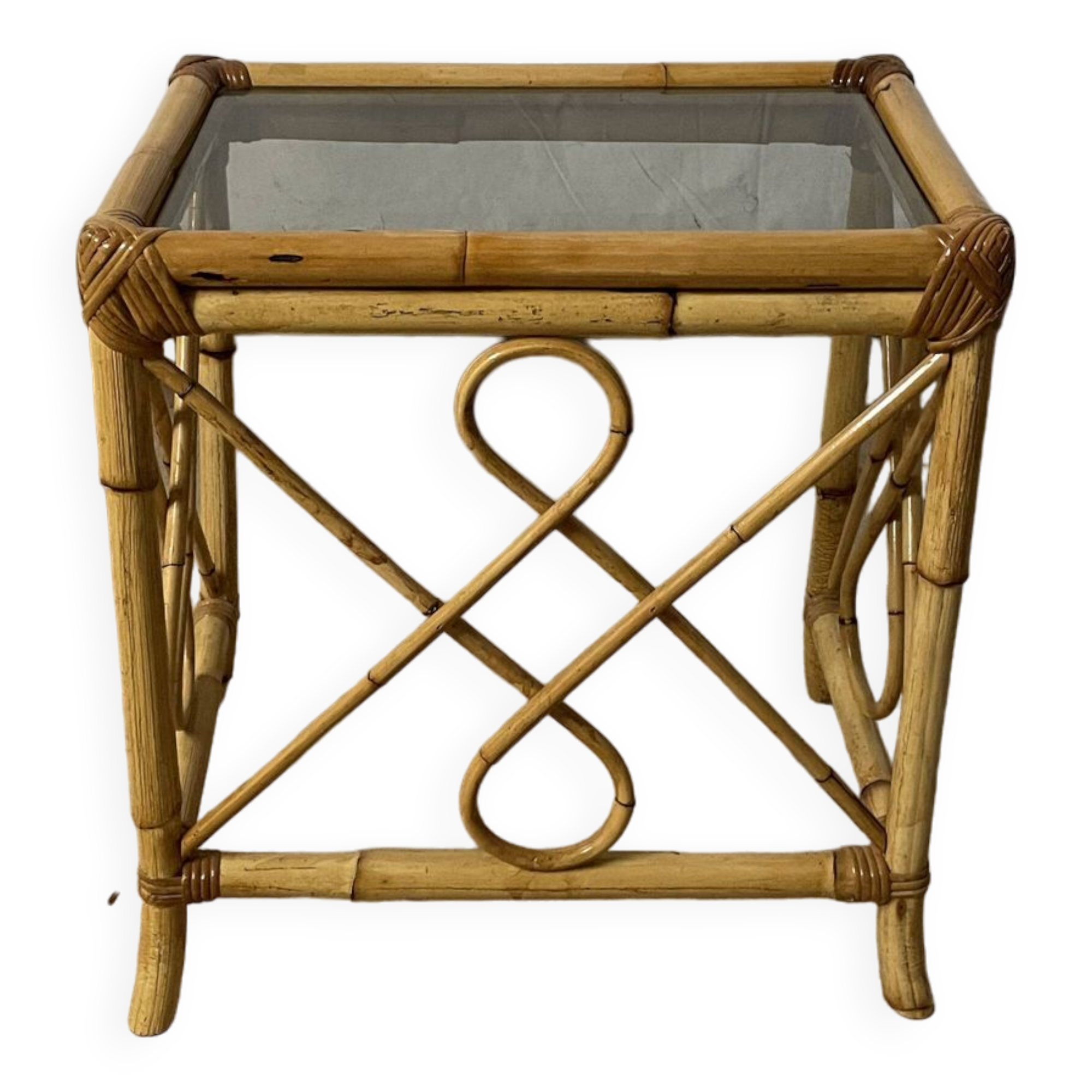 Vintage square rattan side coffee table
