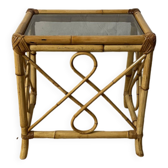 Vintage square rattan side coffee table