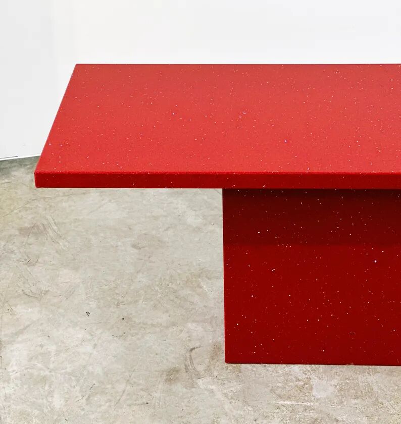 Vintage Italian Coffee Table in Red Granite with Silver Flecks, 1980s