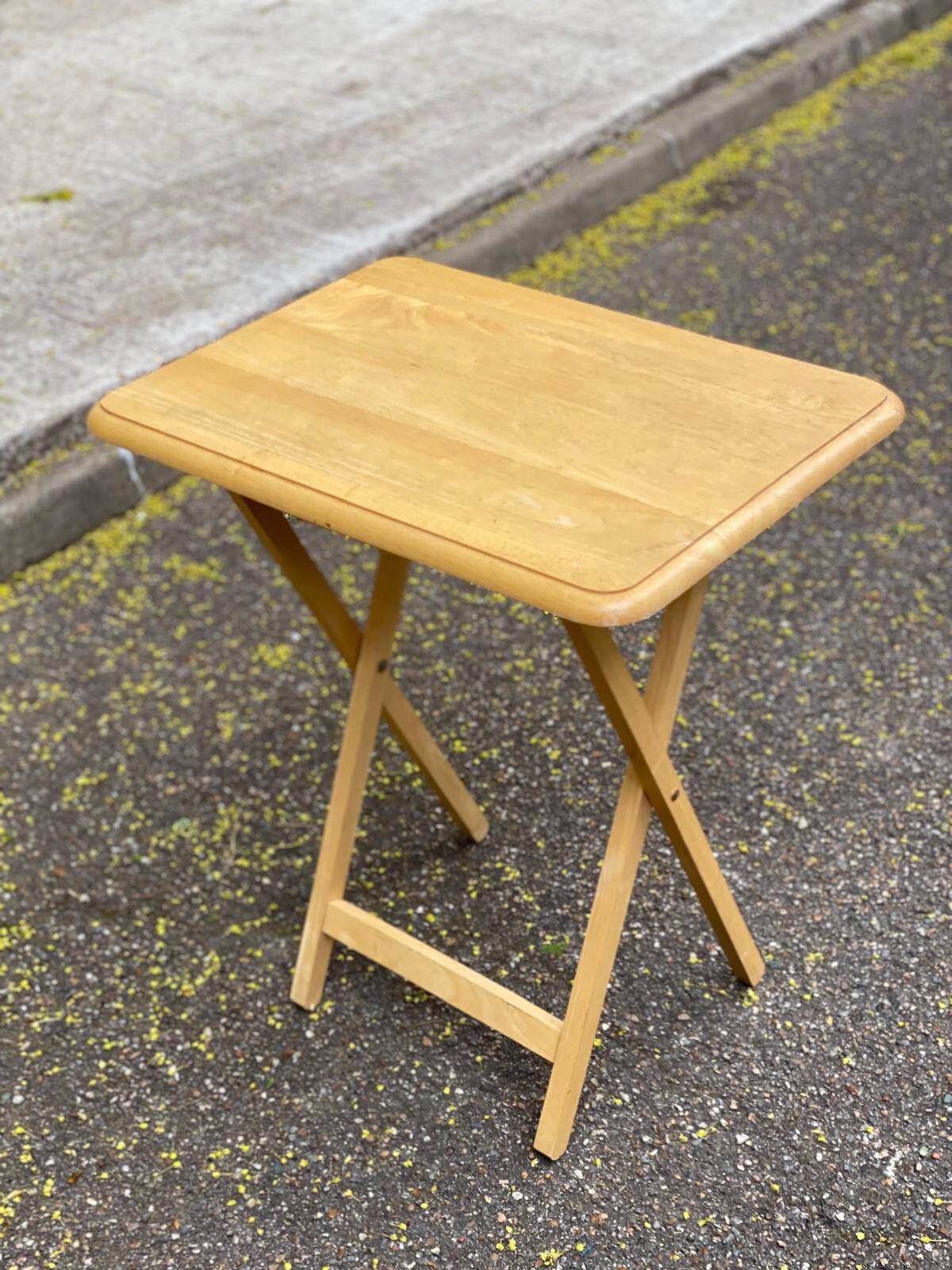 Small Scandinavian folding side table in solid wood.