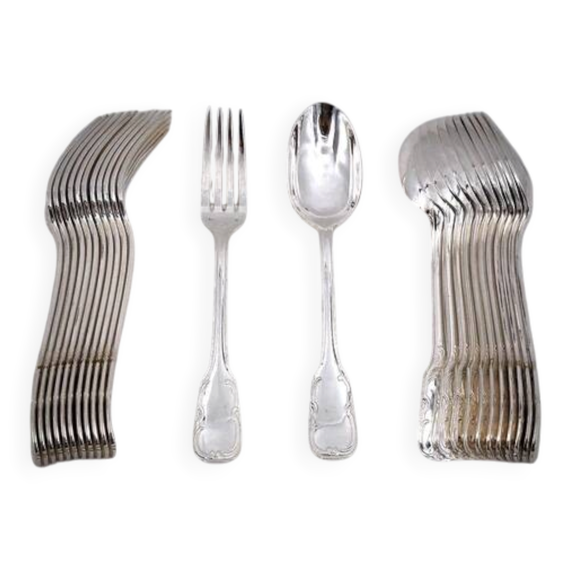 12 dessert spoons, 24 pieces, Louis XV style, 18.5 cm silver-plated metal.