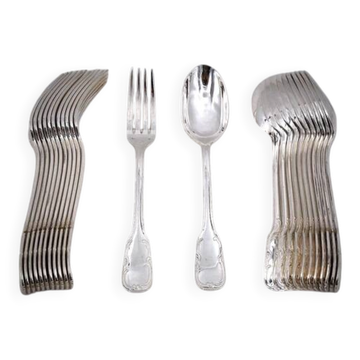 12 dessert spoons, 24 pieces, Louis XV style, 18.5 cm silver-plated metal.