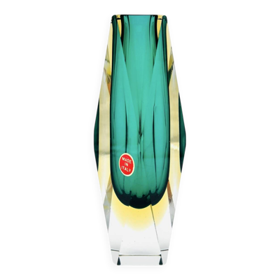 Vase Flavio Poli pour Seguso - Sommerso -  Murano vert et ambre - 1960