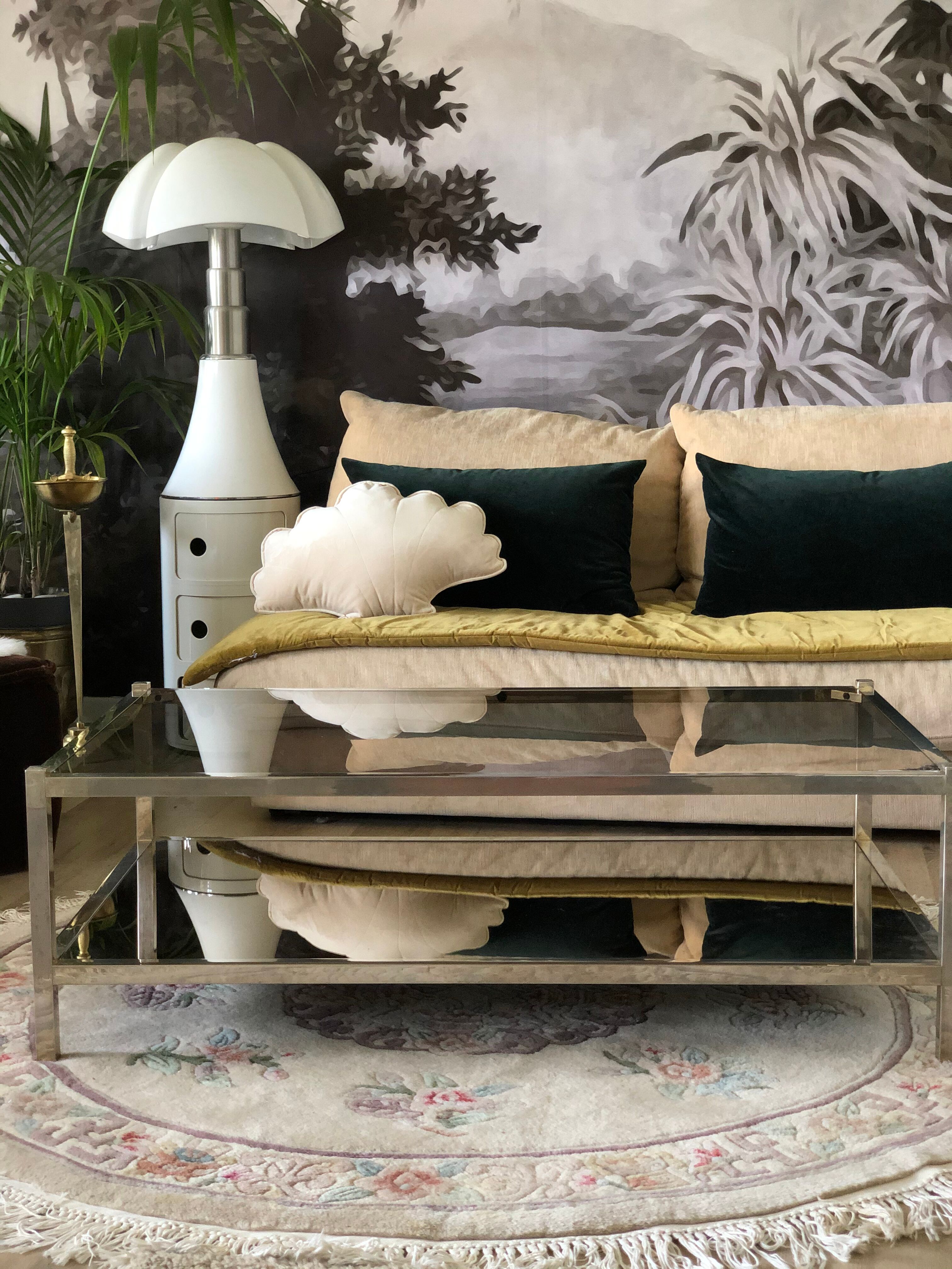 Coffee table 70s metal and smoked glass