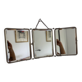 Miroir triptyque de barbier en verre biseauté, 1930