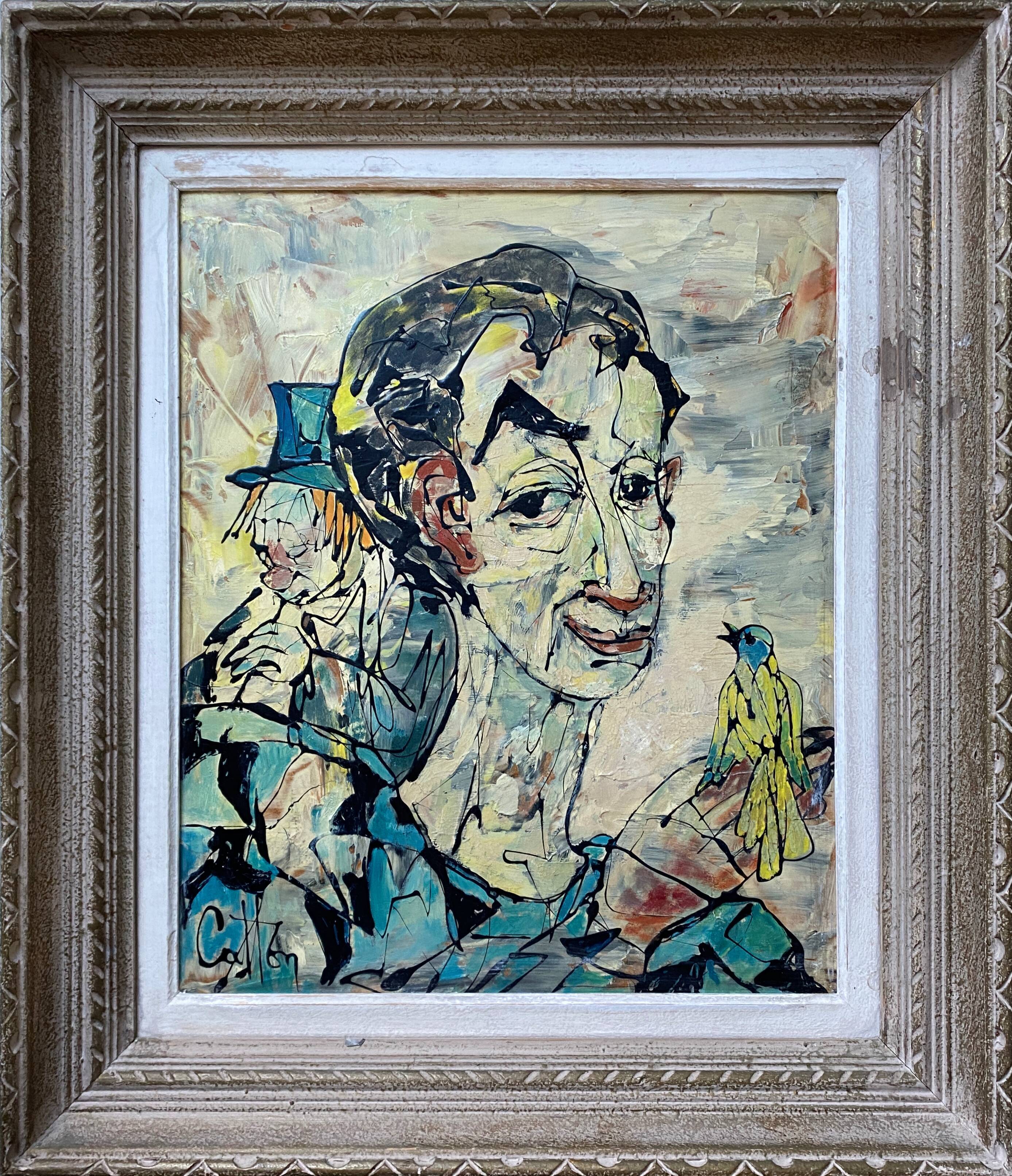 Painting Pierre Catton (1903) "Auguste à l'oiseau" HSP cf. B. Buffet + frame